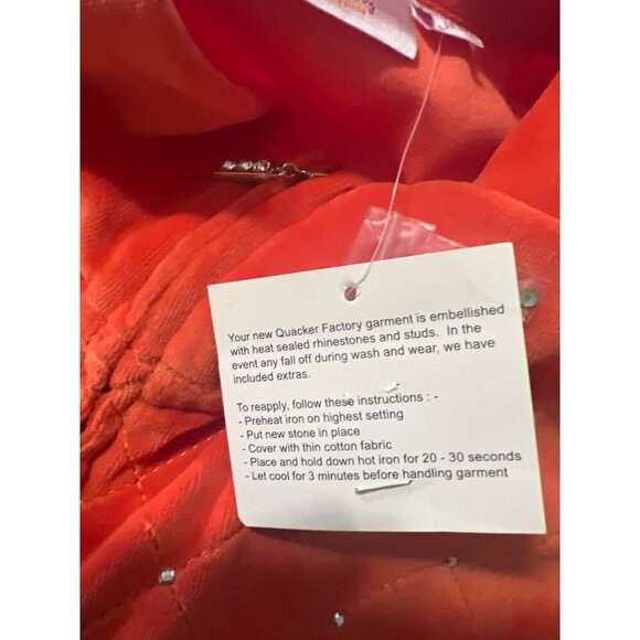 NEW Quacker Factory Womens XL Orange  Quilted Vest W/ Rhinestone Accents & Zip F - Picture 10 of 11